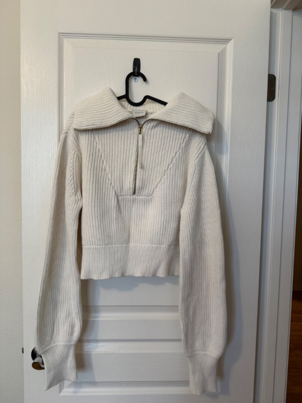 Varley Mentone Half Zip Knit Sweater Pullover Cream Egret Cropped Small
